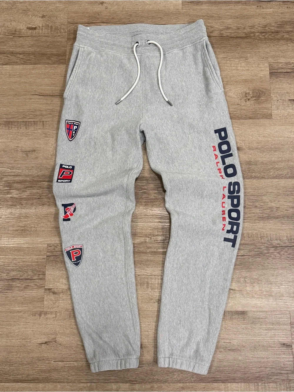 Polo Ralph Lauren Sport Gray P-Wing Crest Shield Logos Joggers Sweatpants Medium